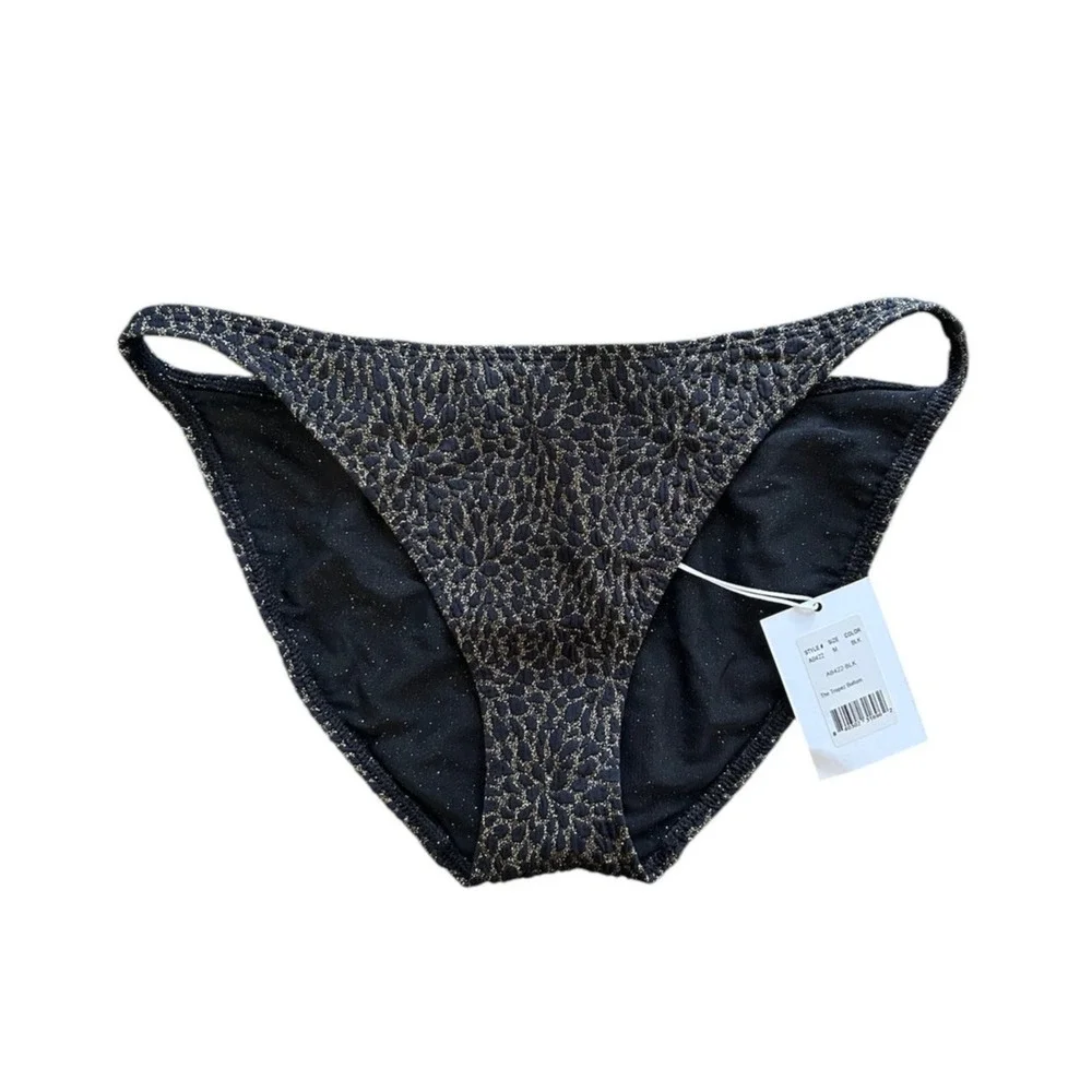 Andie Swim The Tropez Bikini Bottom In Black and Gold Print Size M NWT